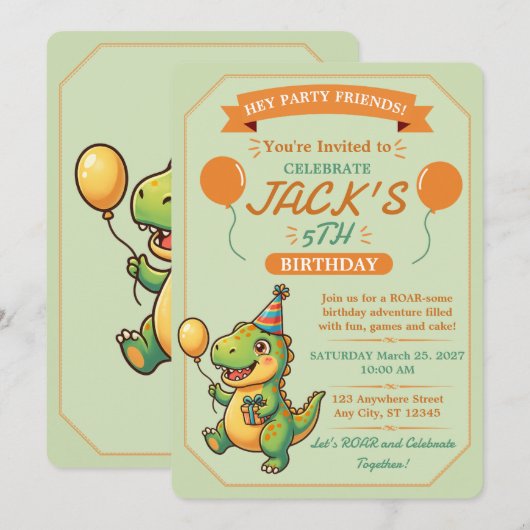 Invitation anniversaire modifiable pour garçon ave (Devant / Derrière)