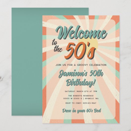 Invitation anniversaire modifiable rétro vintage o (Devant / Derrière)