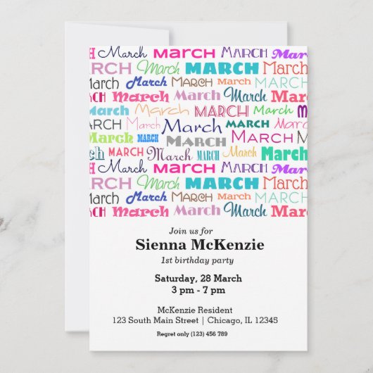 Invitation Anniversaire mois mars (Devant)