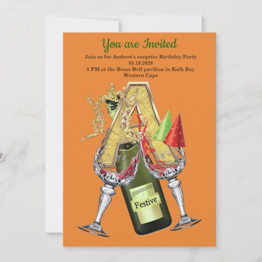 Invitation Anniversaire - Monogramme majuscule -lettre A (Devant)