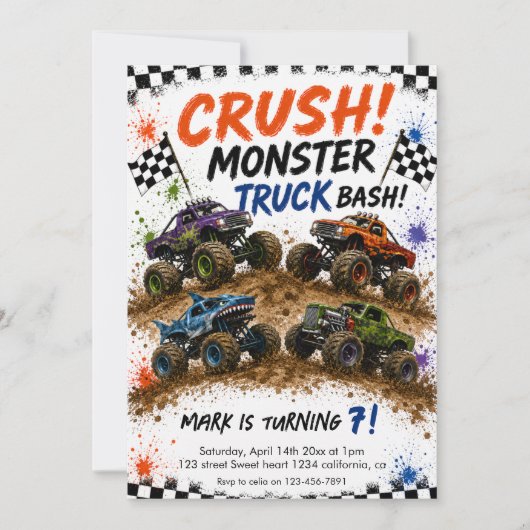 Invitation Anniversaire Monster Truck Bash (Devant)