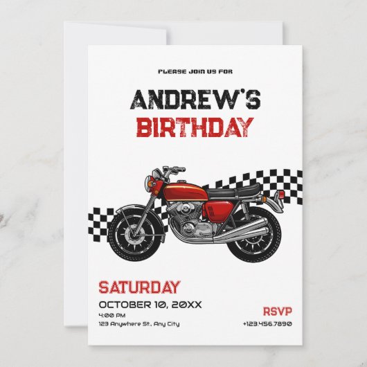 Invitation Anniversaire moto classique (Devant)