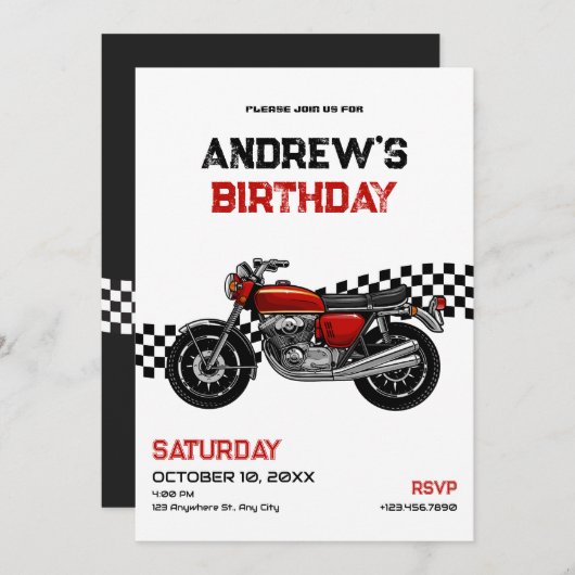 Invitation Anniversaire moto classique (Devant / Derrière)