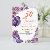 Invitation Anniversaire mou Kawaii violet (Debout devant)