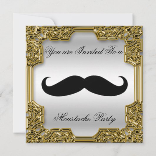 Invitation anniversaire Moustache Argent (Devant)