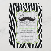 Invitation Anniversaire Moustache de Zèbre - Noir & Vert Citr (Devant / Derrière)