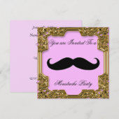 Invitation anniversaire Moustache Rose (Devant / Derrière)