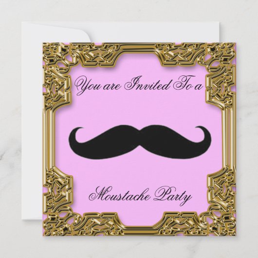 Invitation anniversaire Moustache Rose (Devant)