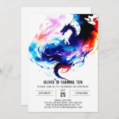 Invitation Anniversaire mythique du mignon dragon (Devant / Derrière)