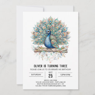Invitation Anniversaire Navy Gold Peacock