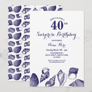 Invitation Anniversaire Navy Party Shells Ocean Beach Sea