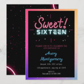 Invitation anniversaire néon lumineuse 16 ans (Devant / Derrière)