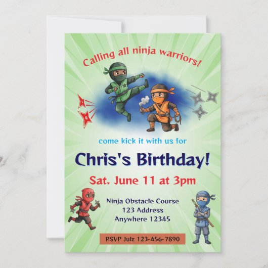 Invitation Anniversaire Ninja Warrior (Devant)