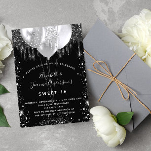 Invitation Anniversaire noir argent parties scintillant ballo
