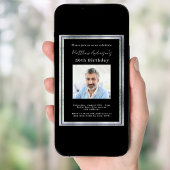 Invitation Anniversaire noir argent photo luxe