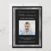 Invitation Anniversaire noir argent photo luxe (Devant)