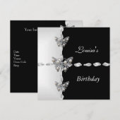 Invitation Anniversaire Noir Blanc Argent Perle Pa (Devant / Derrière)
