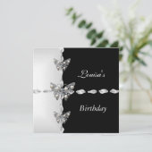 Invitation Anniversaire Noir Blanc Argent Perle Pa (Debout devant)