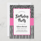 Invitation Anniversaire noir blanc et rose (Devant)