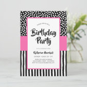 Invitation Anniversaire noir blanc et rose (Debout devant)