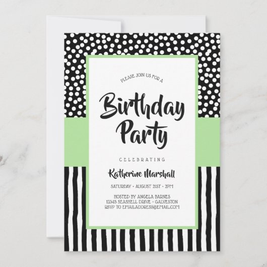Invitation Anniversaire noir blanc et vert (Devant)