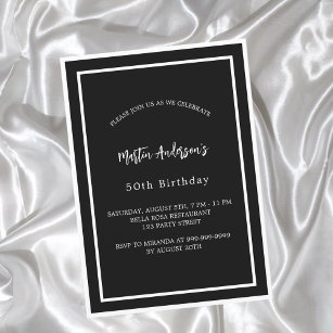Invitation Anniversaire noir blanc minimaliste homme type lux