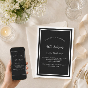 Invitation Anniversaire noir blanc minimaliste hommes gars