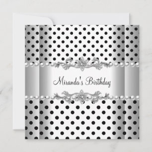 Invitation Anniversaire Noir Blanc Pearl Polka Dot