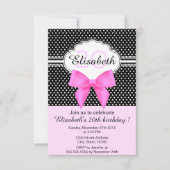 Invitation Anniversaire noir blanc pois rose (Devant)