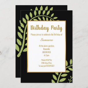INVITATION ANNIVERSAIRE NOIR DE LA FERN BOTANIQUE VERTE MODER