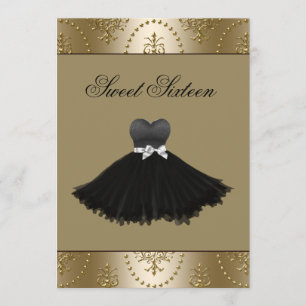 Invitation Anniversaire noir de sweet sixteen de lustre d'or