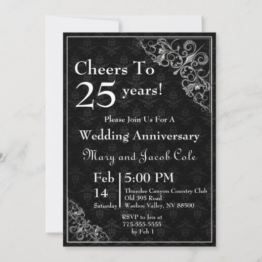 Invitation Anniversaire noir élégant (Devant)