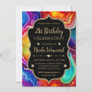 Invitation Anniversaire Noir Élégant Tourbillon d'Agate Arc-e