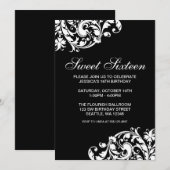 Invitation Anniversaire noir et blanc du bonbon 16 à Flourish (Devant / Derrière)