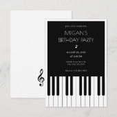 Invitation Anniversaire noir et blanc pour piano de musique (Devant / Derrière)