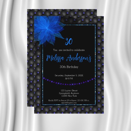 Invitation Anniversaire noir et bleu élégant