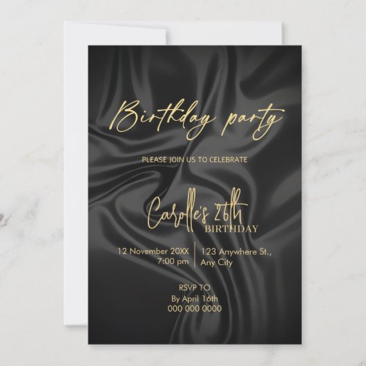 Invitation Anniversaire noir et or (Devant)