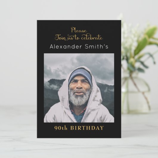 Invitation Anniversaire Noir Et Or (Debout devant)