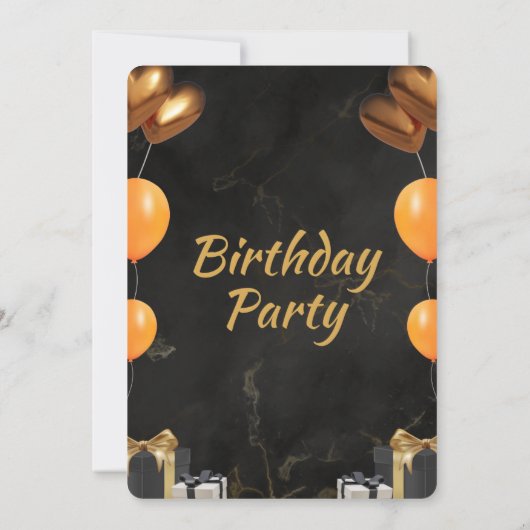 Invitation Anniversaire noir et or élégant (Dos)