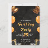 Invitation Anniversaire noir et or élégant (Devant)