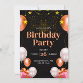 Invitation Anniversaire Noir Et Or Moderne (Devant)