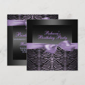 Invitation anniversaire noir et violet zèbre pour (Devant / Derrière)