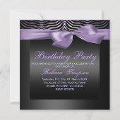 Invitation anniversaire noir et violet zèbre pour (Dos)
