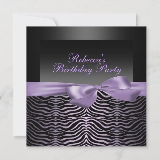 Invitation anniversaire noir et violet zèbre pour (Devant)
