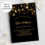 Invitation Anniversaire noir étoiles d'or soirée élégante<br><div class="desc">Une élégante invitation à l'anniversaire pour les femmes et les hommes. Arrière - plan noir,  décoré d'étoiles dorées. Personnalisez et ajoutez votre nom et les détails de votre fête.</div>