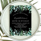 Invitation Anniversaire noir eucalyptus verdure bois
