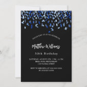 Invitation Anniversaire noir marine bleu confetti (Devant)