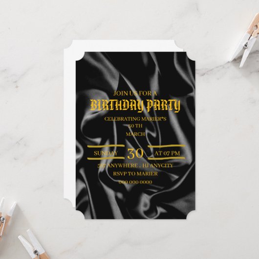 Invitation anniversaire Noir & Or, 30 ans Invitati (Devant/Arrière en situation)