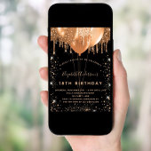 Invitation Anniversaire noir parties scintillant or gouttes b