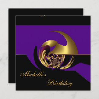 Invitation Anniversaire Noir & Purple Or Abstrait